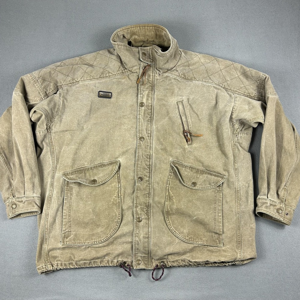 Columbia Jacket Mens XL Khaki Canvas Field Coat Quilted Shoulder Radial Sleeve